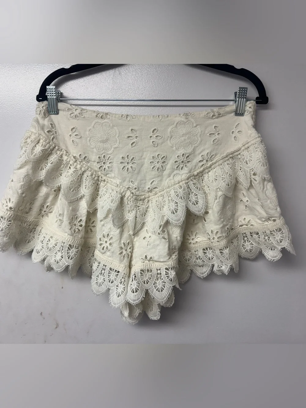 Free People Bali Warm Nights Embroidered Shorts Ivory Eyelet Lace M Western Boho